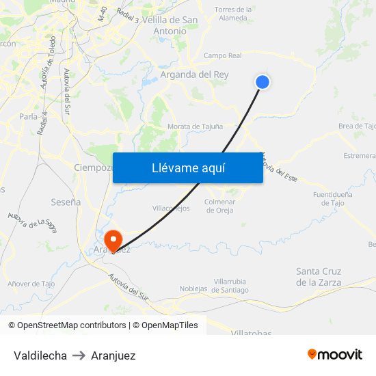 Valdilecha to Aranjuez map