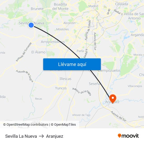 Sevilla La Nueva to Aranjuez map