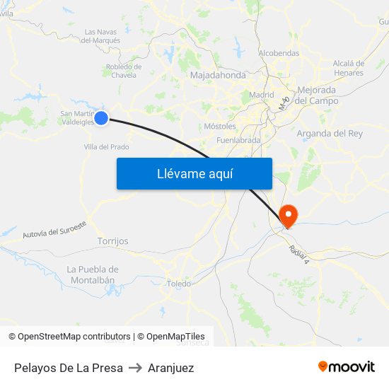 Pelayos De La Presa to Aranjuez map