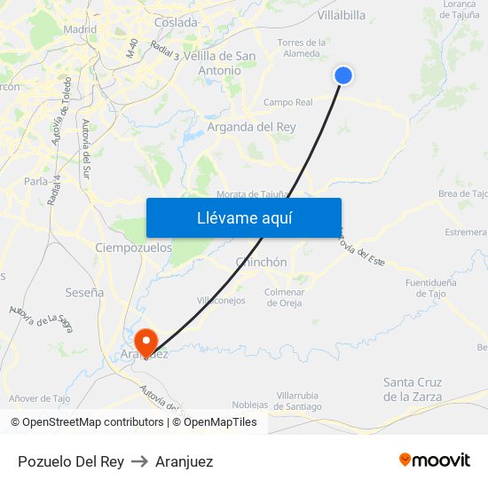 Pozuelo Del Rey to Aranjuez map