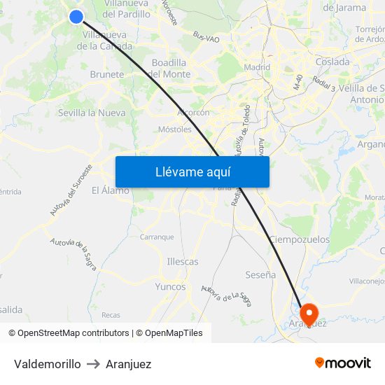 Valdemorillo to Aranjuez map