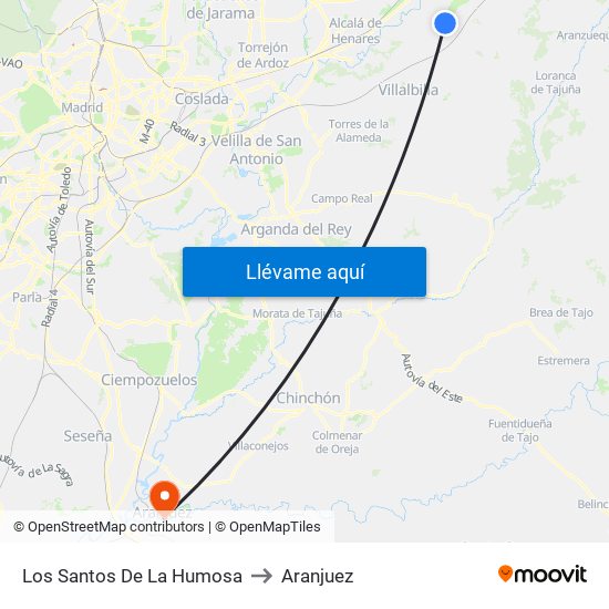 Los Santos De La Humosa to Aranjuez map