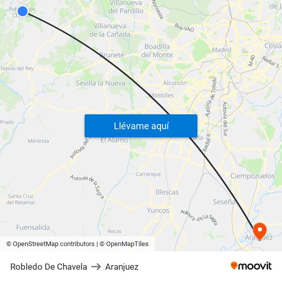 Robledo De Chavela to Aranjuez map