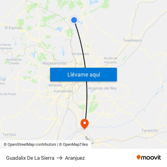 Guadalix De La Sierra to Aranjuez map