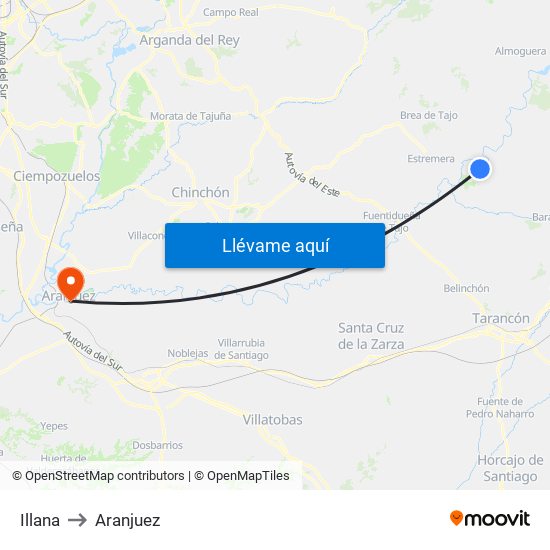 Illana to Aranjuez map