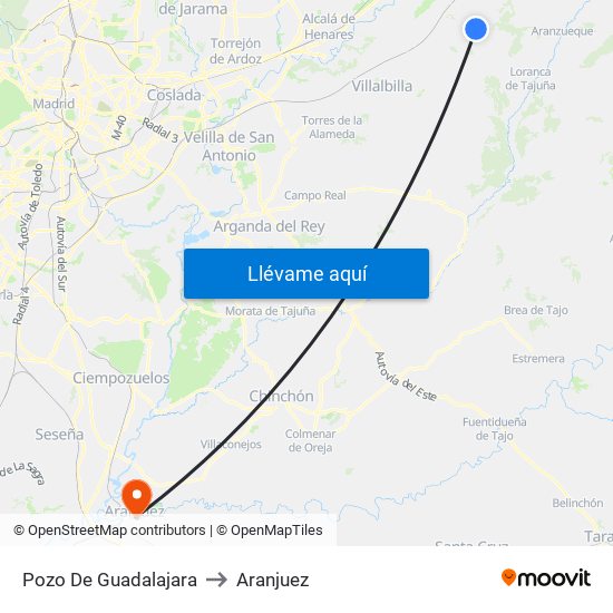 Pozo De Guadalajara to Aranjuez map