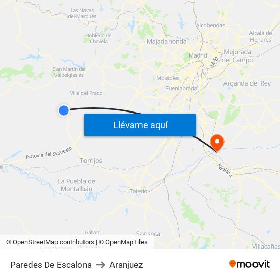 Paredes De Escalona to Aranjuez map