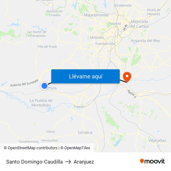 Santo Domingo-Caudilla to Aranjuez map