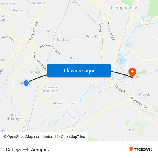 Cobeja to Aranjuez map