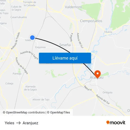 Yeles to Aranjuez map