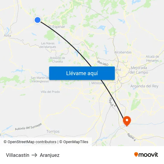 Villacastín to Aranjuez map