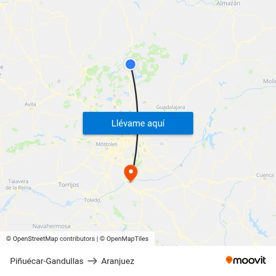 Piñuécar-Gandullas to Aranjuez map