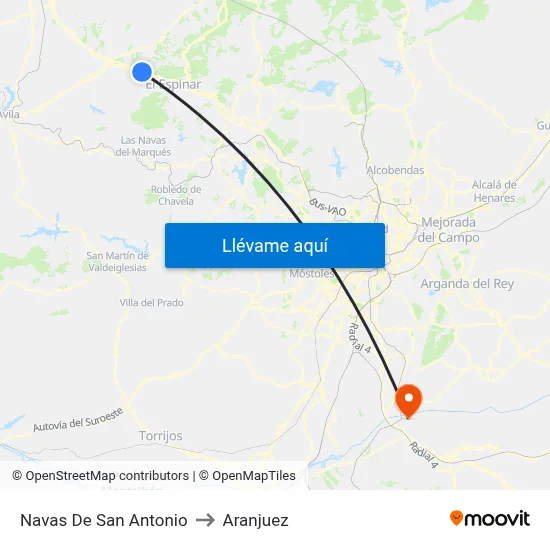 Navas De San Antonio to Aranjuez map