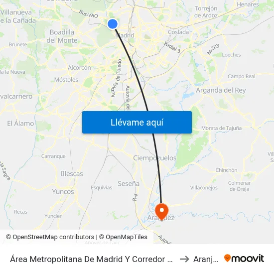 Área Metropolitana De Madrid Y Corredor Del Henares to Aranjuez map