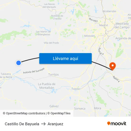 Castillo De Bayuela to Aranjuez map