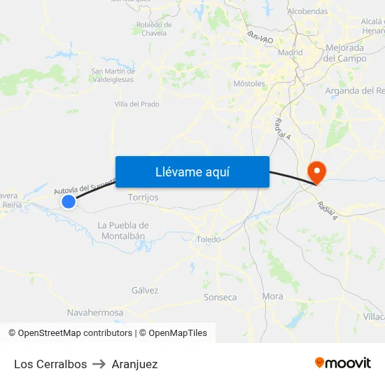 Los Cerralbos to Aranjuez map