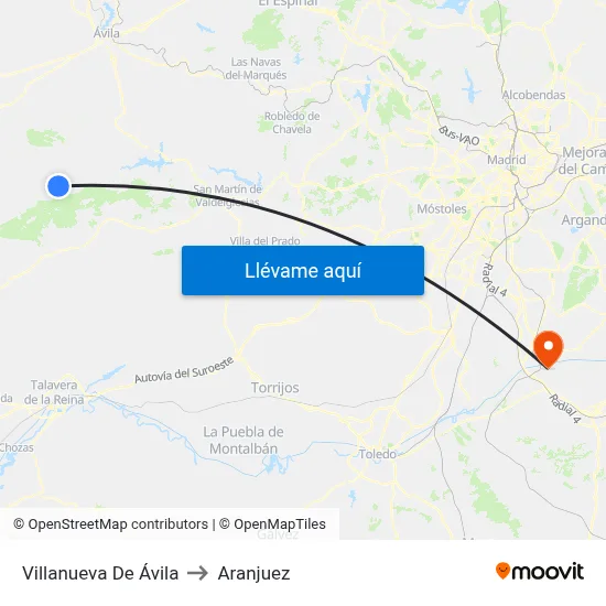 Villanueva De Ávila to Aranjuez map