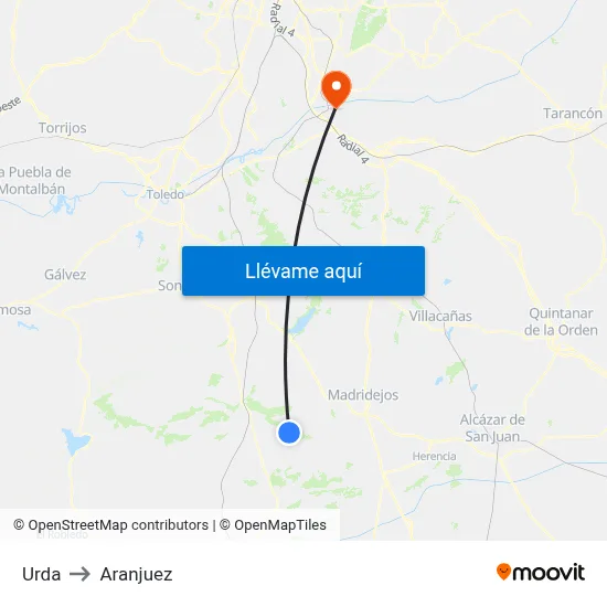 Urda to Aranjuez map