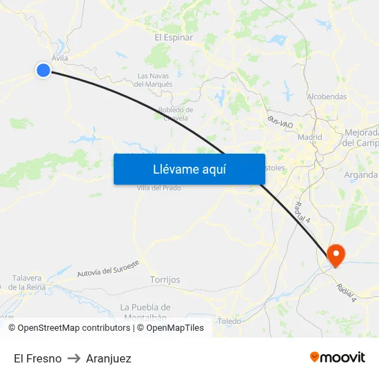 El Fresno to Aranjuez map