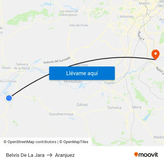Belvís De La Jara to Aranjuez map