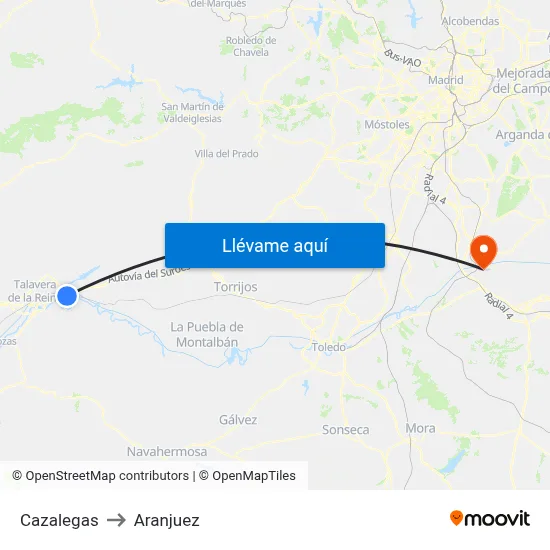 Cazalegas to Aranjuez map