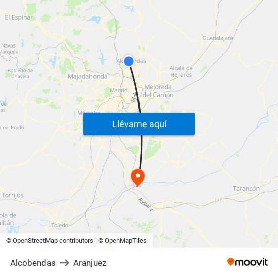 Alcobendas to Aranjuez map