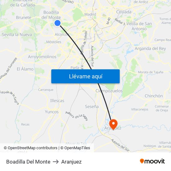 Boadilla Del Monte to Aranjuez map
