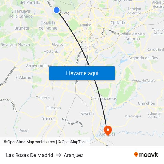 Las Rozas De Madrid to Aranjuez map