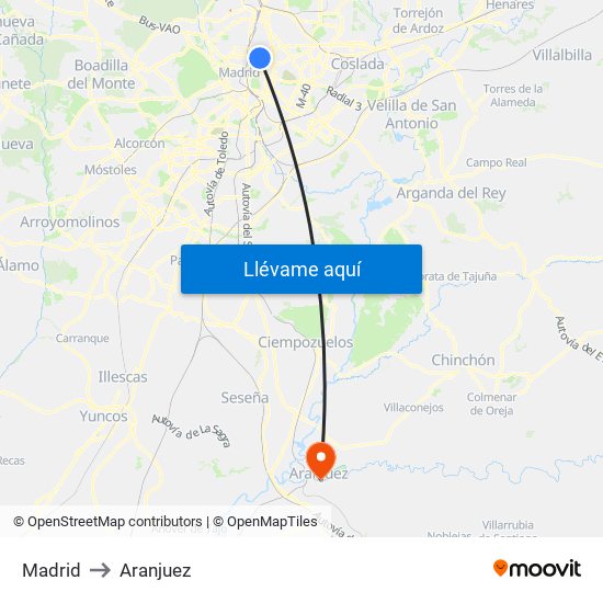 Madrid to Aranjuez map