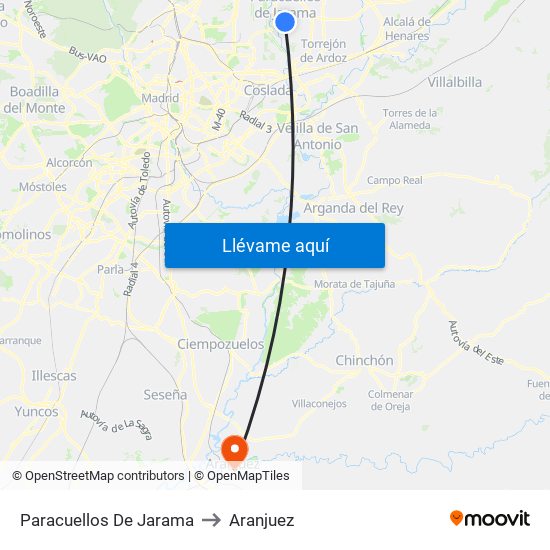 Paracuellos De Jarama to Aranjuez map
