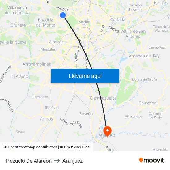 Pozuelo De Alarcón to Aranjuez map