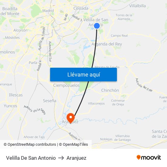 Velilla De San Antonio to Aranjuez map