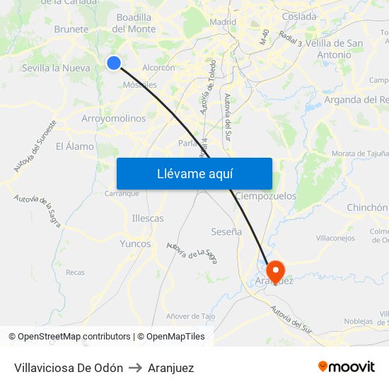 Villaviciosa De Odón to Aranjuez map