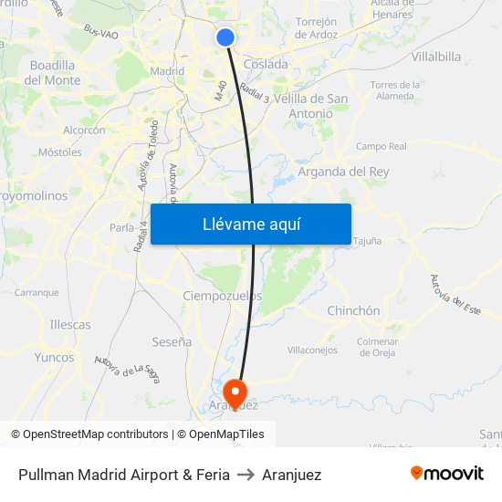 Pullman Madrid Airport & Feria to Aranjuez map