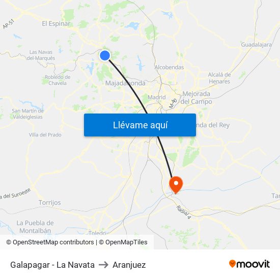 Galapagar - La Navata to Aranjuez map