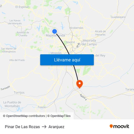 Pinar De Las Rozas to Aranjuez map