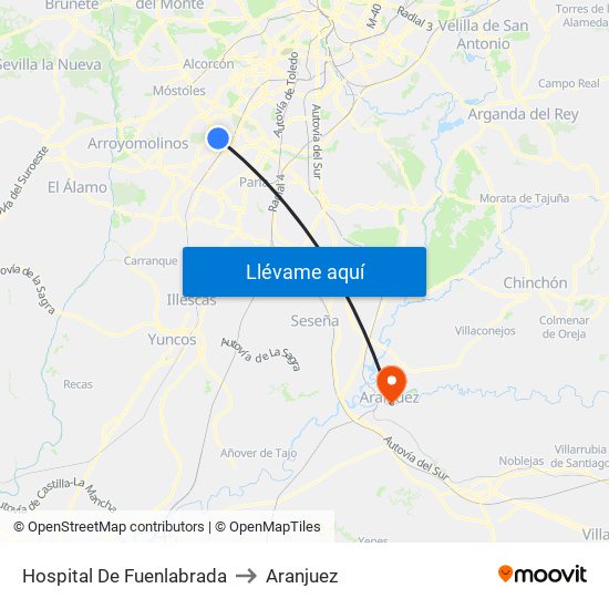 Hospital De Fuenlabrada to Aranjuez map