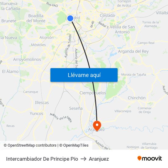 Intercambiador De Príncipe Pío to Aranjuez map