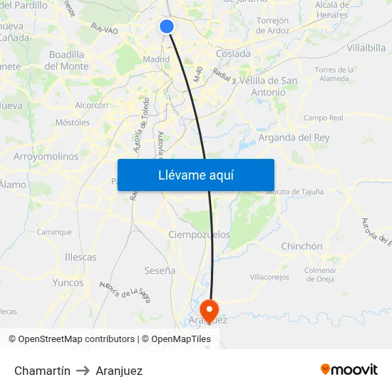 Chamartín to Aranjuez map