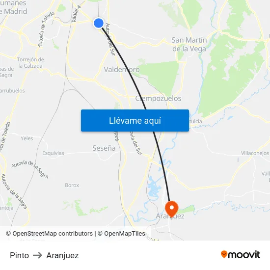 Pinto to Aranjuez map