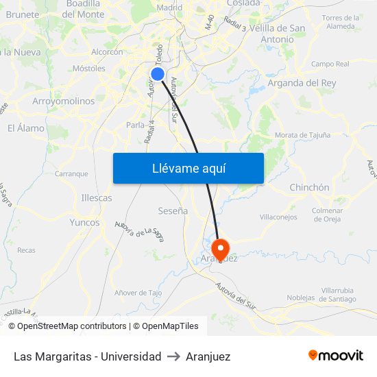 Las Margaritas - Universidad to Aranjuez map