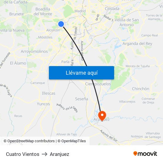 Cuatro Vientos to Aranjuez map
