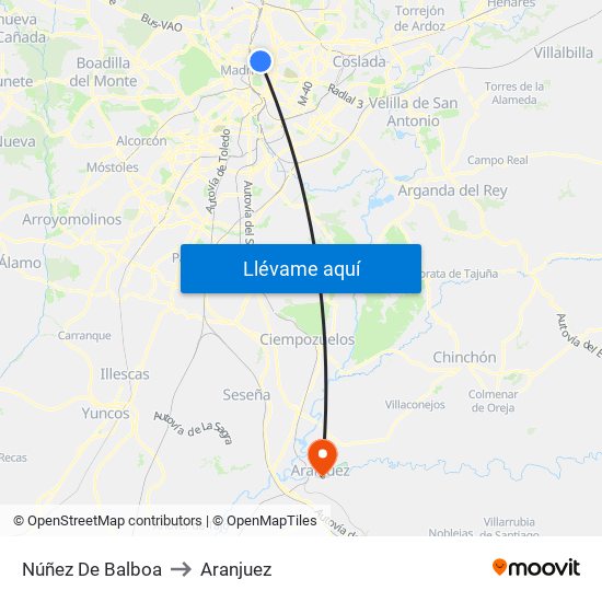 Núñez De Balboa to Aranjuez map