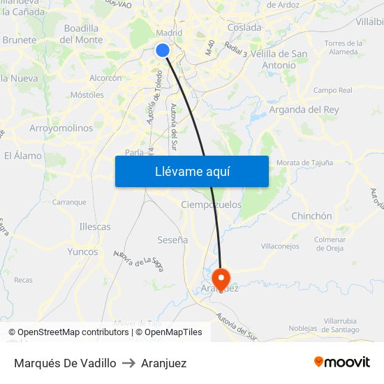 Marqués De Vadillo to Aranjuez map