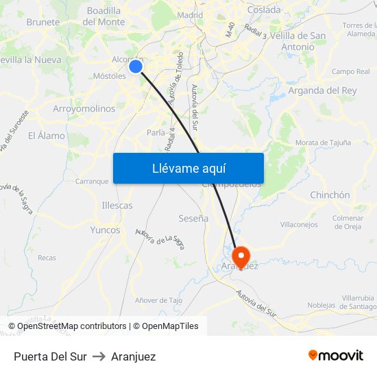 Puerta Del Sur to Aranjuez map