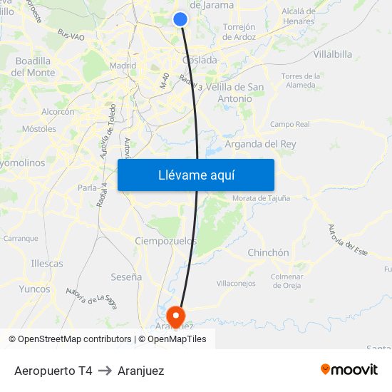 Aeropuerto T4 to Aranjuez map