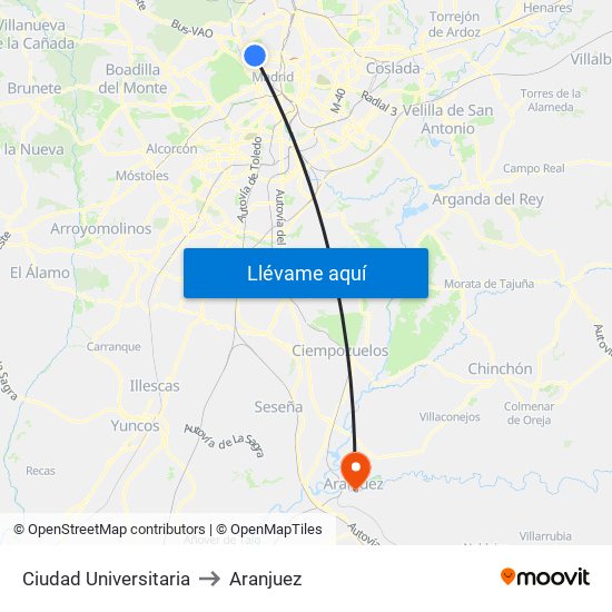 Ciudad Universitaria to Aranjuez map