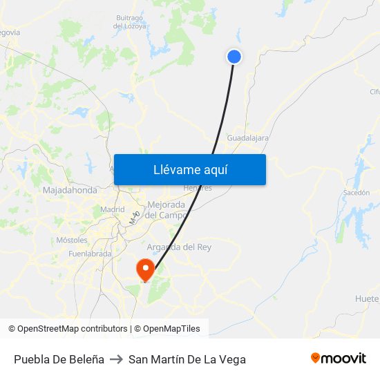 Puebla De Beleña to San Martín De La Vega map