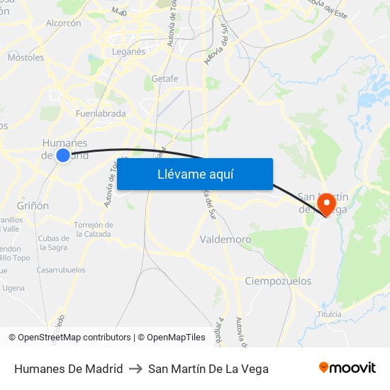 Humanes De Madrid to San Martín De La Vega map