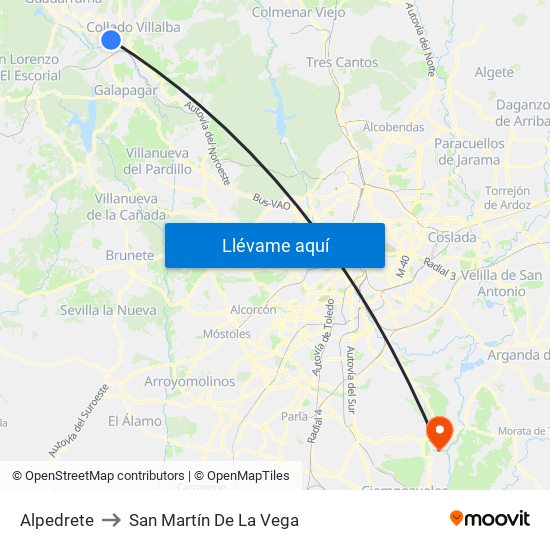 Alpedrete to San Martín De La Vega map